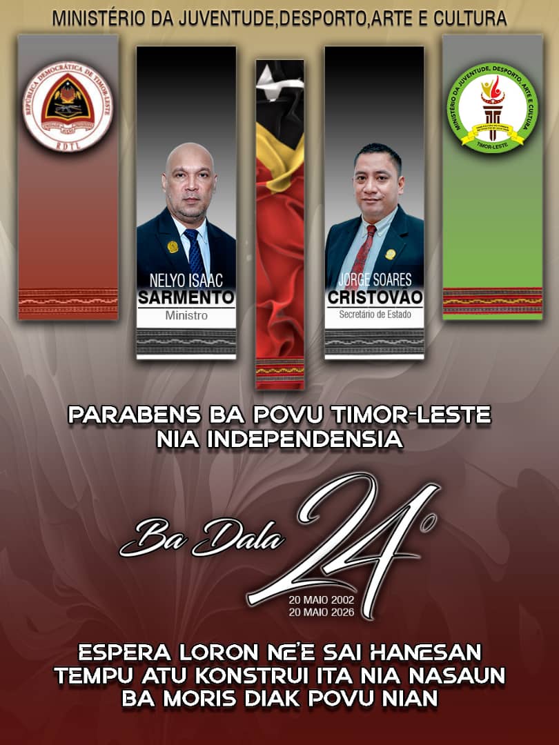 "Loron ida-ne'e bele sai tempu ida atu harii ita-nia nasaun ba povu nia moris di'ak." Iha selebrasaun boot ida ne’e, Sua Exelénsia Ministru Juventude, Desportu, Arte, no Kultura, Nelyo Isaac Sarmento, hamutuk ho Sua Exelénsia
